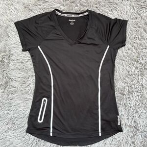 Reebok Black V-Neck Workout Top, Size Small